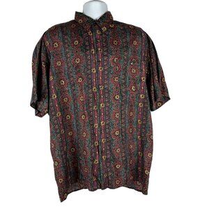 Excetera Mens Tribal Print Silk Button-Up Shirt - Size L